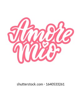 Spanish translation: My love. Hand writing brush calligraphy sticker for St. Valentines day. Lettering
