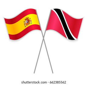 Spanish And Trinidadian Crossed Flags. Spain Combined With Trinidad And Tobago Isolated On White. Language Learning, International Business Or Travel Concept.