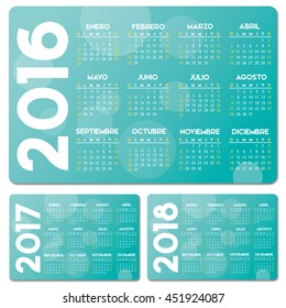 Spanish turquoise calendar 2016 2017 2018 vector design, no drop shadow on the vector .eps 10 text is outlined 