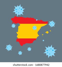 spanish vector graphics map and corona virus