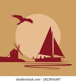 Spanish vector landscape. Silhouette background.