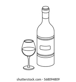 Spanish wine bottle with glass icon in outline style isolated on white background. Spain country symbol stock vector illustration.