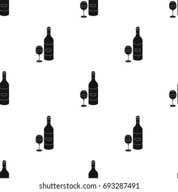 Spanish wine bottle with glass icon in black style isolated on white background. Spain country symbol stock vector illustration.