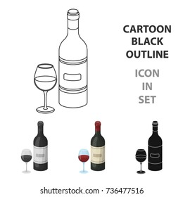 Spanish wine bottle with glass icon in cartoon style isolated on white background. Spain country symbol stock vector illustration.