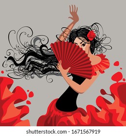 Spanish woman in the dance of passion. Flamenco.