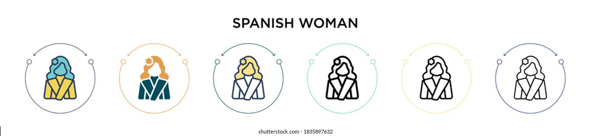 Spanish woman icon in filled, thin line, outline and stroke style. Vector illustration of two colored and black spanish woman vector icons designs can be used for mobile, ui, web
