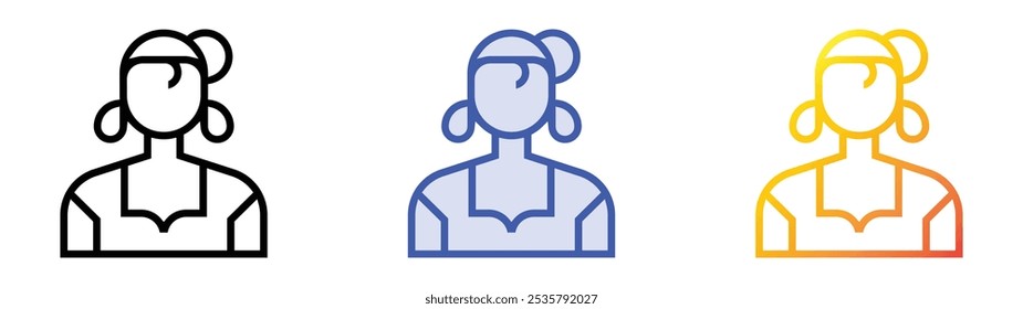 spanish woman icon. Linear, Blue Fill and Gradient Style Design Isolated On White Background