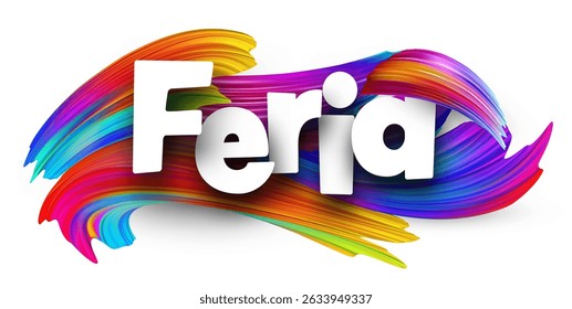 The Spanish word for fair is shown in bold white text over a bright, multicolor brush stroke background