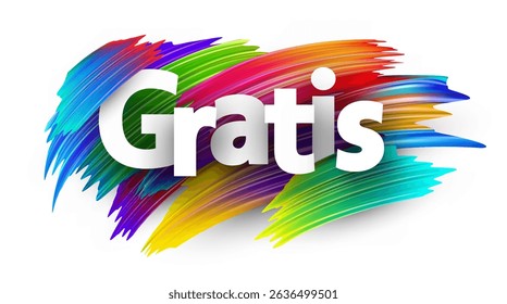 Spanish word meaning free in bold white letters over colorful multicolor vector brush strokes