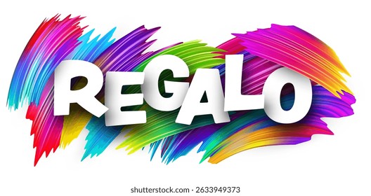 Spanish word meaning gift written in bold white letters over vibrant multicolor brush strokes