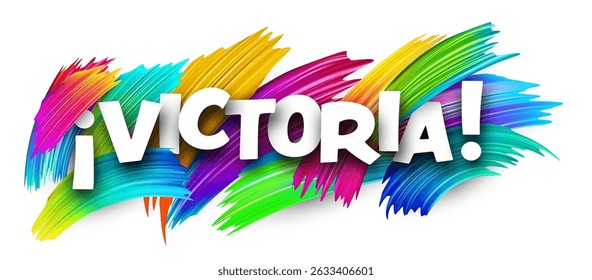 Spanish word meaning victory in bold white letters over vibrant multicolor vector background