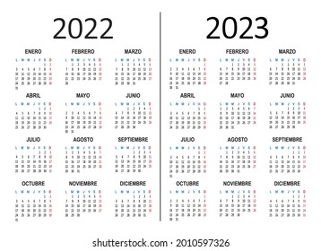Calendario anual español 2022 2023. La semana comienza el lunes. Ilustración del vector