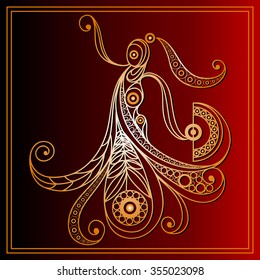 Spanish young girl in a dress dancing flamenco. Suitable for invitation, flyer, sticker, poster, banner, card,label, cover, web. Vector illustration.