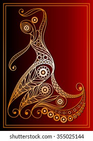 Spanish young girl in a dress dancing flamenco. Suitable for invitation, flyer, sticker, poster, banner, card,label, cover, web. Vector illustration.