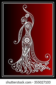 Spanish young girl in a dress dancing flamenco. Suitable for invitation, flyer, sticker, poster, banner, card,label, cover, web. Vector illustration.