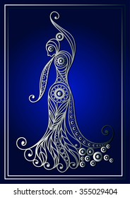 Spanish young girl in a dress dancing flamenco. Suitable for invitation, flyer, sticker, poster, banner, card,label, cover, web. Vector illustration.