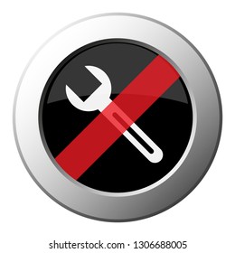 spanner - ban round metallic push button with white icon on black and diagonal red stripe
