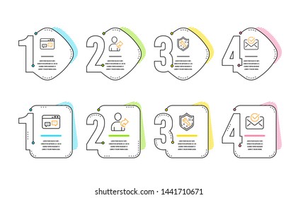 Spanner, Browser window and Refer friend icons simple set. Approved mail sign. Repair service, Website chat, Share. Confirmed document. Technology set. Infographic timeline. Line spanner icon. Vector