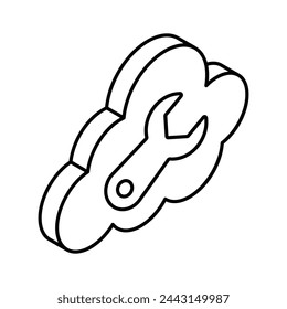 Spanner with cloud, creative isometric vector of cloud management