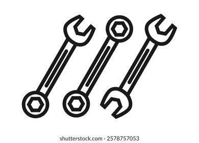 spanner and combination line icon set