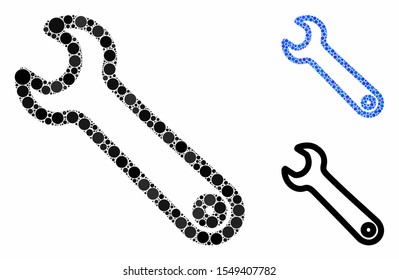 Spanner composition of circle elements in different sizes and color tinges, based on spanner icon. Vector circle elements are combined into blue composition.
