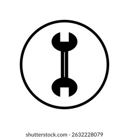 Spanner with double ends inside outlined circle, flat icon design for maintenance tools.