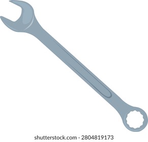 Spanner. A durable tool with open and box end ends. Used for working with threaded connections. Assembling metal structures, mechanisms, and equipment. Tightening and loosening nuts and bolts. Wrench.