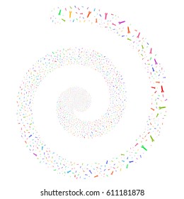 Spanner fireworks concentric spiral. Vector bright multicolored scattered pictograms.