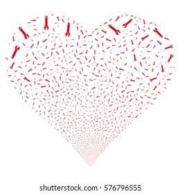 Spanner fireworks with heart shape. Vector illustration style is flat red iconic symbols on a white background. Object heart organized from confetti design elements.