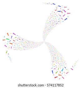 Spanner fireworks swirl rotation. Vector illustration style is flat bright multicolored iconic symbols on a white background. Object whirl made from random pictographs.