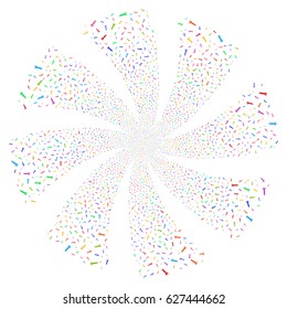 Spanner fireworks swirl rotation. Vector illustration style is flat bright multicolored iconic symbols on a white background. Object spiral combined from random pictographs.