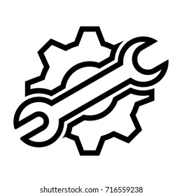 Spanner and gear, icon, black sign design (edge)