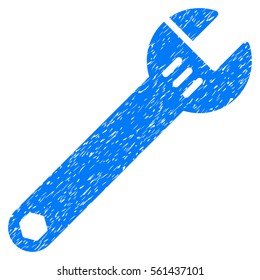Spanner grainy textured icon for overlay watermark stamps. Flat symbol with dirty texture. Dotted vector blue ink rubber seal stamp with grunge design on a white background.