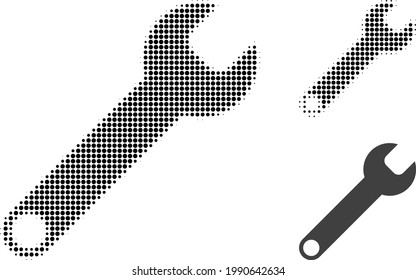 Spanner halftone dotted icon. Halftone array contains circle points. Vector illustration of spanner icon on a white background.