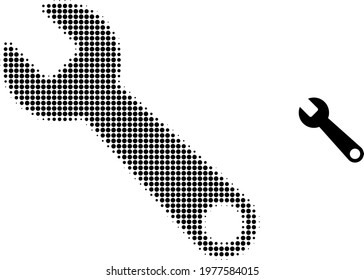 Spanner halftone dotted icon illustration. Halftone pattern contains round pixels. Vector illustration of spanner icon on a white background. Flat abstraction for spanner symbol.