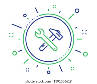 Spanner and hammer line icon. Repair service sign. Fix instruments symbol. Quality design elements. Technology spanner tool button. Editable stroke. Vector
