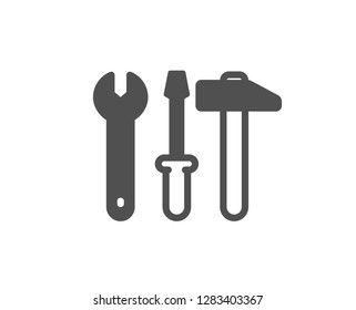 Spanner, hammer and screwdriver icon. Repair service sign. Fix instruments symbol. Quality design element. Classic style icon. Vector