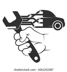 Spanner in hand for car repair
