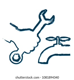 Spanner in hand and water tap abstract symbol
