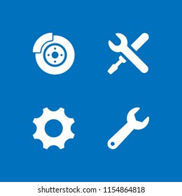 spanner icon. 4 spanner set with wrench, work tools and brake vector icons for web and mobile app