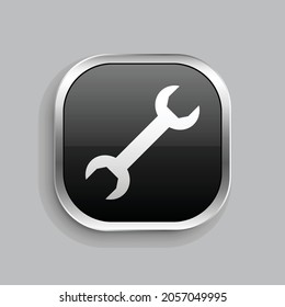 spanner icon design. Glossy Button style rounded rectangle isolated on gray background.. Vector illustration