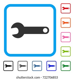 Spanner icon. Flat gray iconic symbol in a light blue rounded squared frame. Black, gray, green, blue, red, orange color additional versions of Spanner vector.