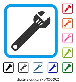 Spanner icon. Flat gray pictogram symbol in a light blue rounded square. Black, gray, green, blue, red, orange color versions of Spanner vector. Designed for web and application user interface.