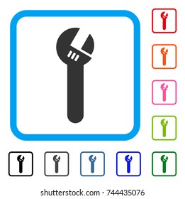 Spanner icon. Flat gray pictogram symbol inside a blue rounded frame. Black, gray, green, blue, red, orange color versions of Spanner vector. Designed for web and app interfaces.