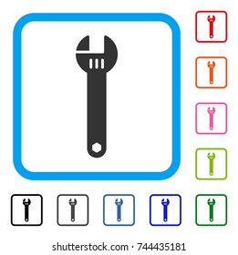 Spanner icon. Flat grey pictogram symbol in a blue rounded rectangle. Black, gray, green, blue, red, orange color variants of Spanner vector. Designed for web and application UI.