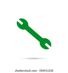 spanner icon. Green icon and gray shadow 