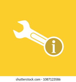 Spanner icon with information sign. Spanner icon and about, faq, help, hint symbol. Vector illustration