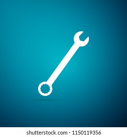 Spanner icon isolated on blue background. Flat design. Vector Illustration
