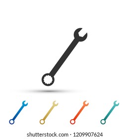 Spanner icon isolated on white background. Set elements in colored icons. Flat design. Vector Illustration