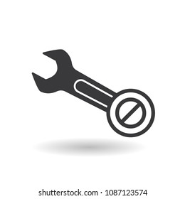 Spanner icon with not allowed sign. Spanner icon and block, forbidden, prohibit symbol. Vector illustration
